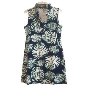 Haley and the Hound Tropical Palm Print Ruffle Neckline Dress Size S